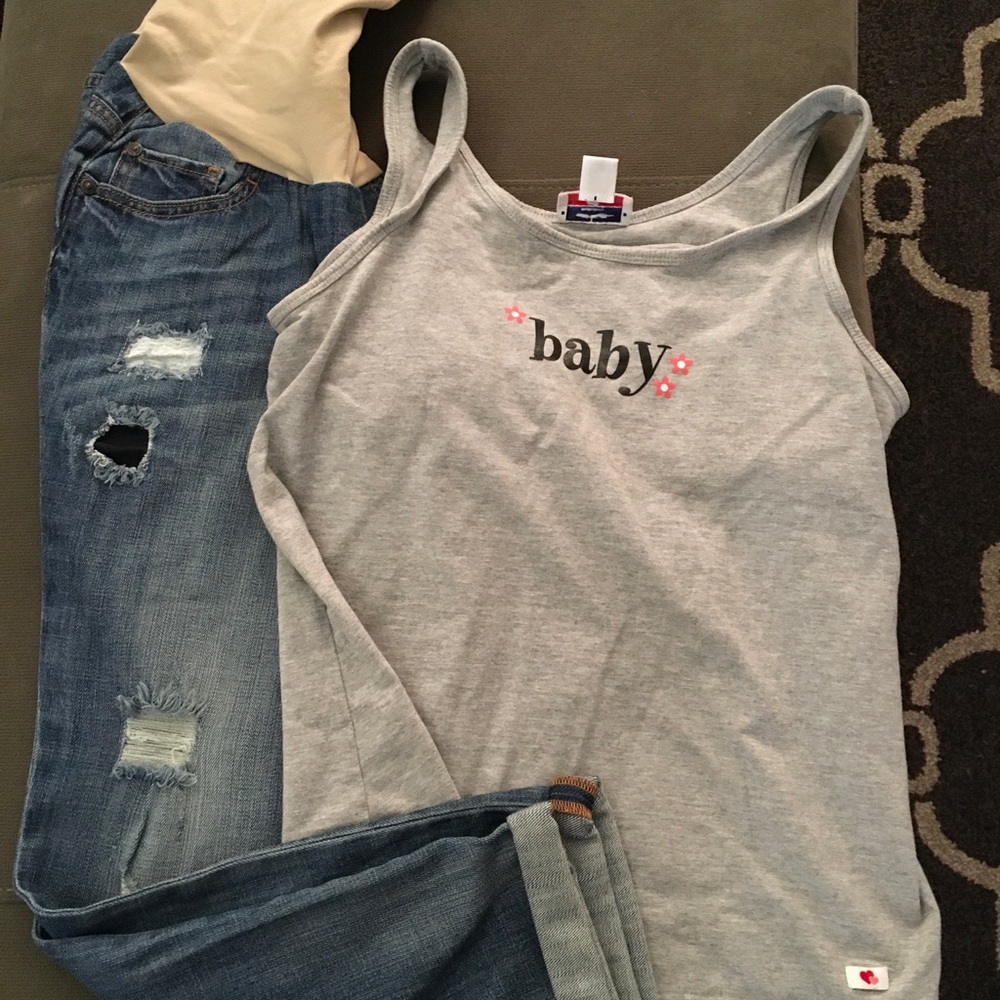🧸 New Indigo Blue Maternity Capri JEAN M BABY TOP